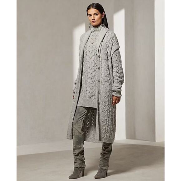 Ralph Lauren Collection Cable-Knit Cashmere Long Sweater Vest Cardigan Dress S - Picture 2 of 9